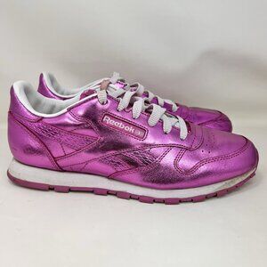 Reebok Classic Metallic Athletic Shoes Charged Pink White Girls Size 6
